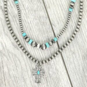 Western Turquoise Cross Pendant Necklace